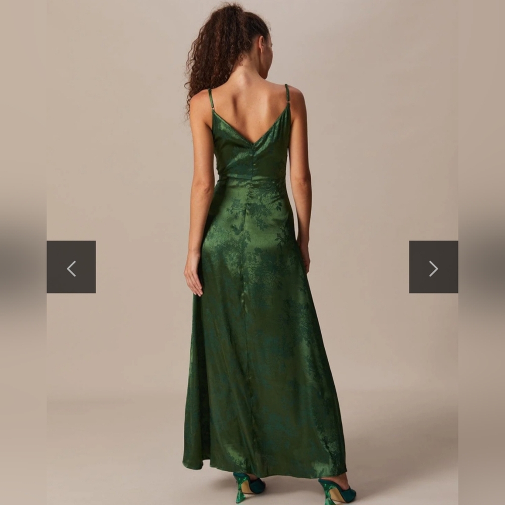 NWT Rihoas Green Cowl Neck JacquardSatin Maxi Dress, Small - Picture 7 of 14